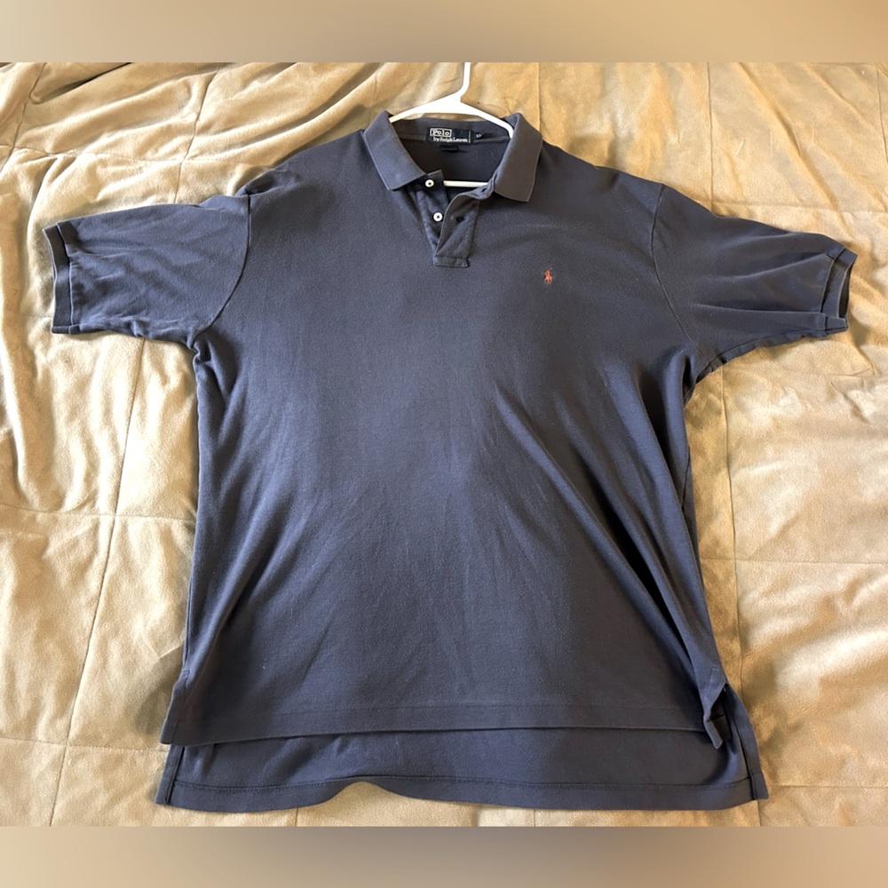 Polo Ralph Lauren Polo Shirt XL Blue Classic Fit Burgundy Logo Preppy Mens